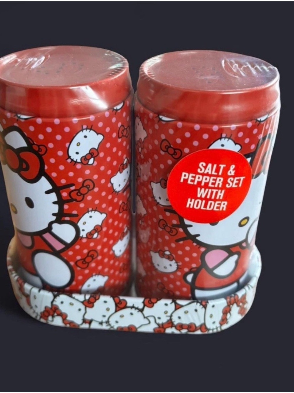 Hello Kitty Red Salt & Pepper Shakers with Character Holder